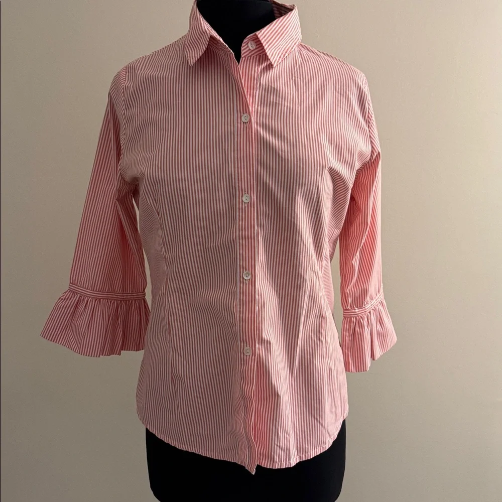 Gretchen Scott Designs Priss Brooks Blouse - Stripe in Tangerine EUC Size M - Picture 5 of 9